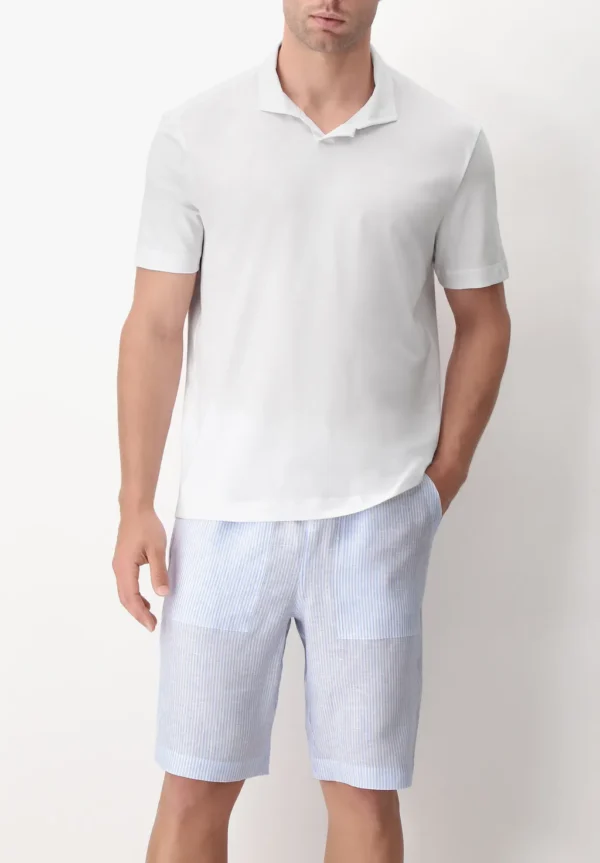 Pigiama Corto con Maglietta Polo in Cotone e Bermuda in Lino
