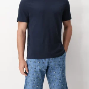 Pigiama Corto Girocollo in Cotone Jersey Stampa Biciclette