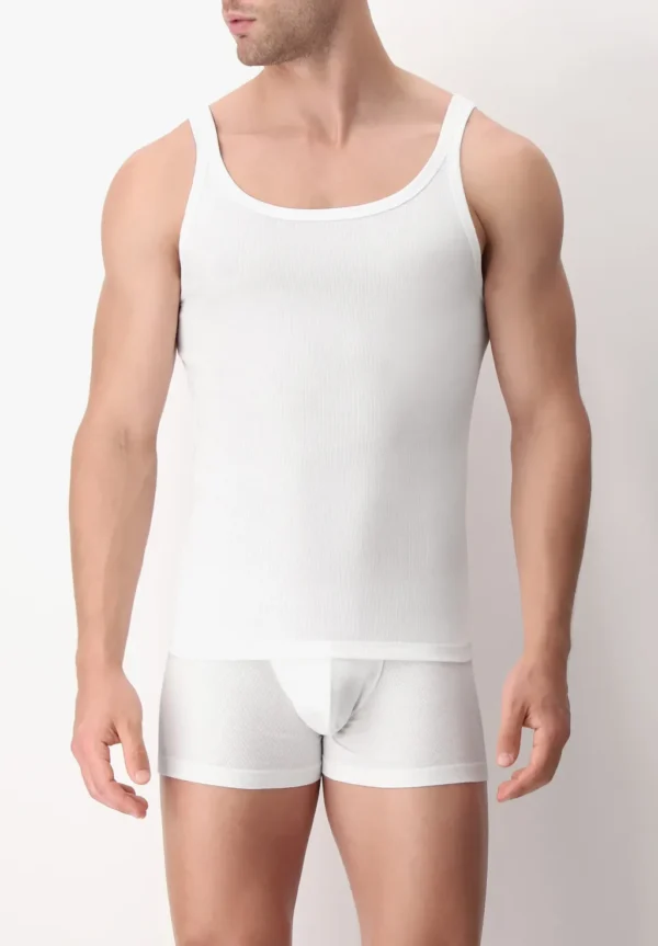 Canotta Spalla Stretta in Cotone Elasticizzato a Costina Rib Cotton