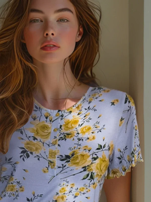 R011-Pigiama con maglia serafino a manica corta e pantalone lungo in cotone - immagine 7