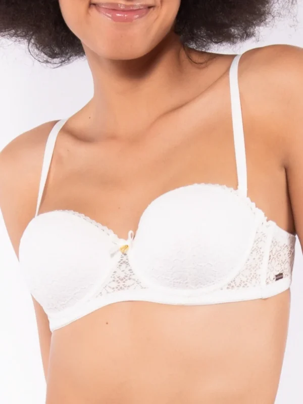 DL25-Reggiseno a fascia con coppe imbottite, ferretto e spalline removibili in pizzo