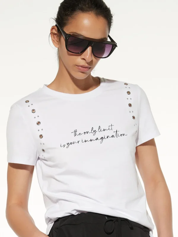 TS08-T-shirt in cotone stretch con stampa e borchie - immagine 2