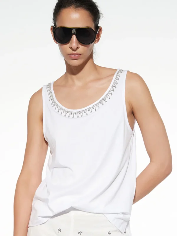 TS14-Canotta con strass in viscosa e cotone - immagine 2