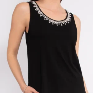 TS14-Canotta con strass in viscosa e cotone