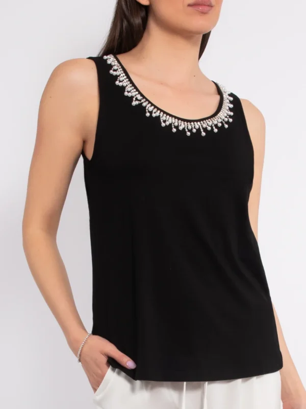 TS14-Canotta con strass in viscosa e cotone