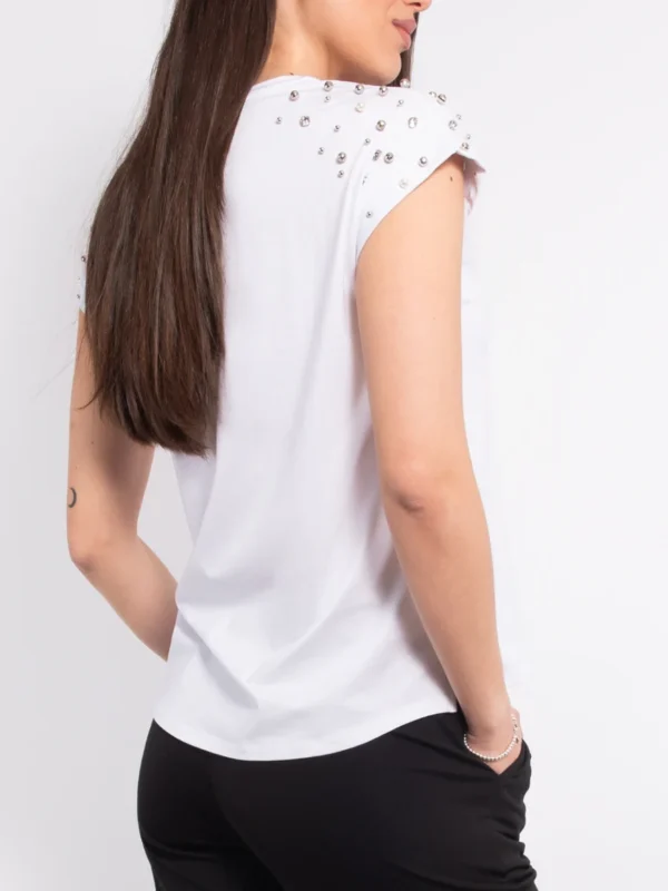 TS15-T-shirt in viscosa e cotone con strass e perle - immagine 3