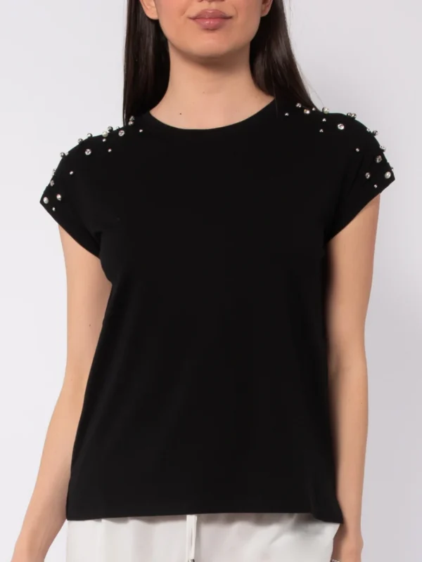 TS15-T-shirt in viscosa e cotone con strass e perle - immagine 5