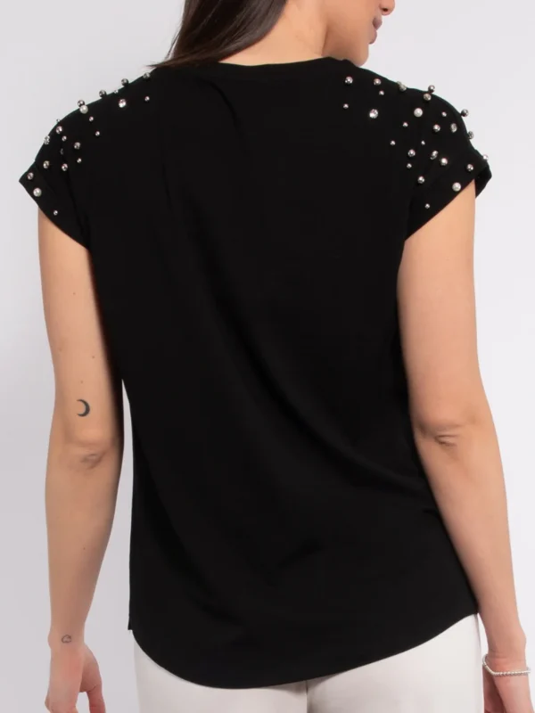 TS15-T-shirt in viscosa e cotone con strass e perle - immagine 6