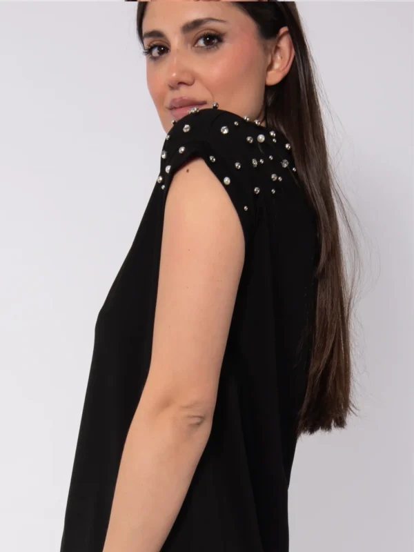 TS15-T-shirt in viscosa e cotone con strass e perle - immagine 7