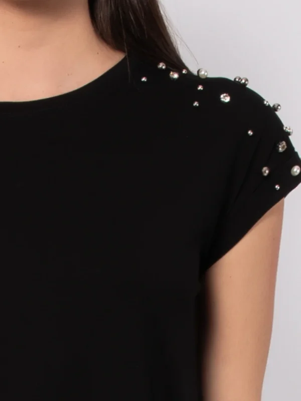TS15-T-shirt in viscosa e cotone con strass e perle - immagine 8