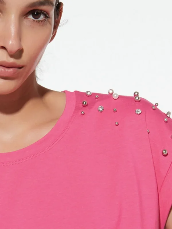 TS15-T-shirt in viscosa e cotone con strass e perle - immagine 9