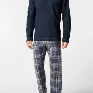 Pigiama Lungo Serafino in Punto Milano con Fantasia Check