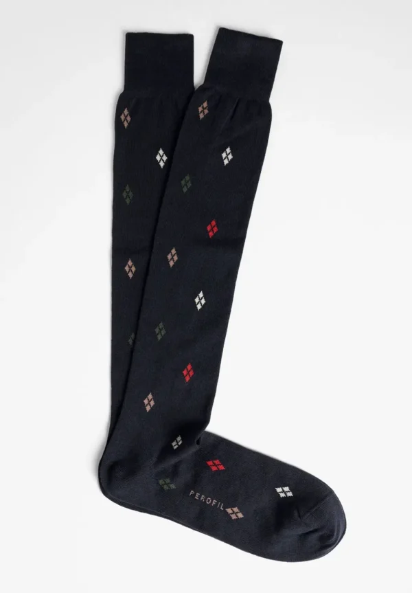 Calza Lunga in Cotone e Cashmere Fantasia Argyle