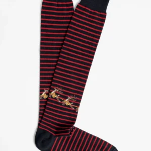 Calza lunga in cotone fantasia natalizia RIGHE