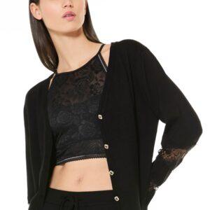 BC70-Cardigan maniche lunghe con inserti in pizzo