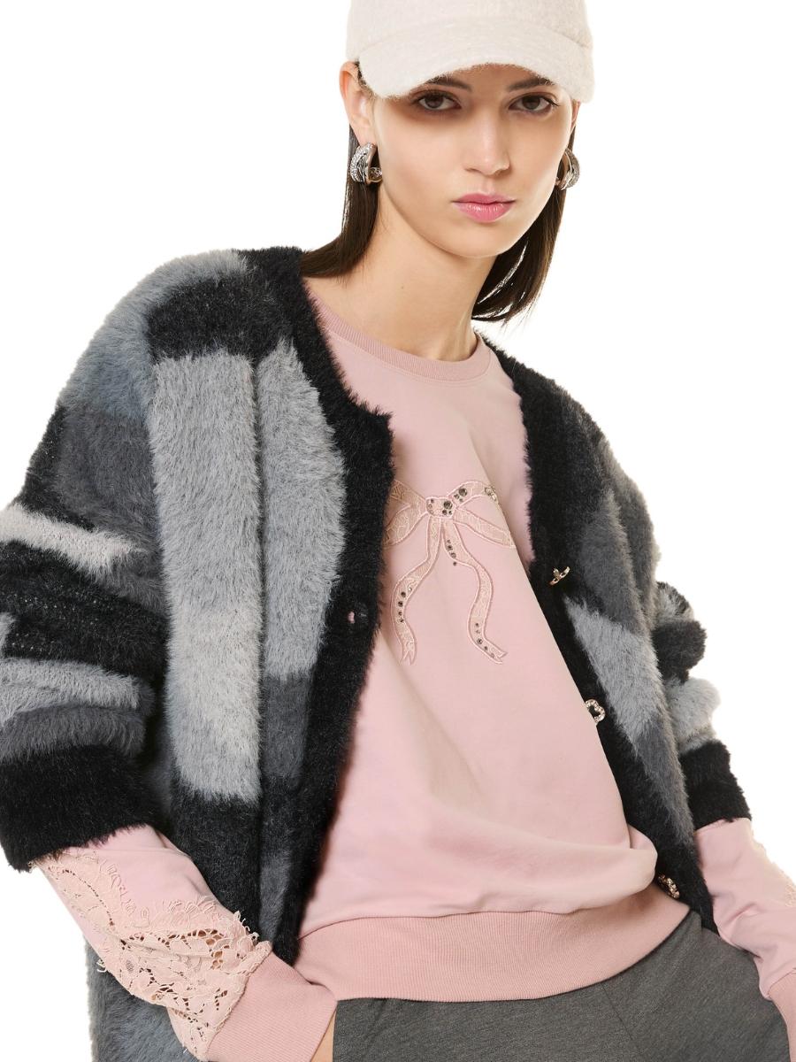 LH52-Felpa girocollo con pizzo e strass