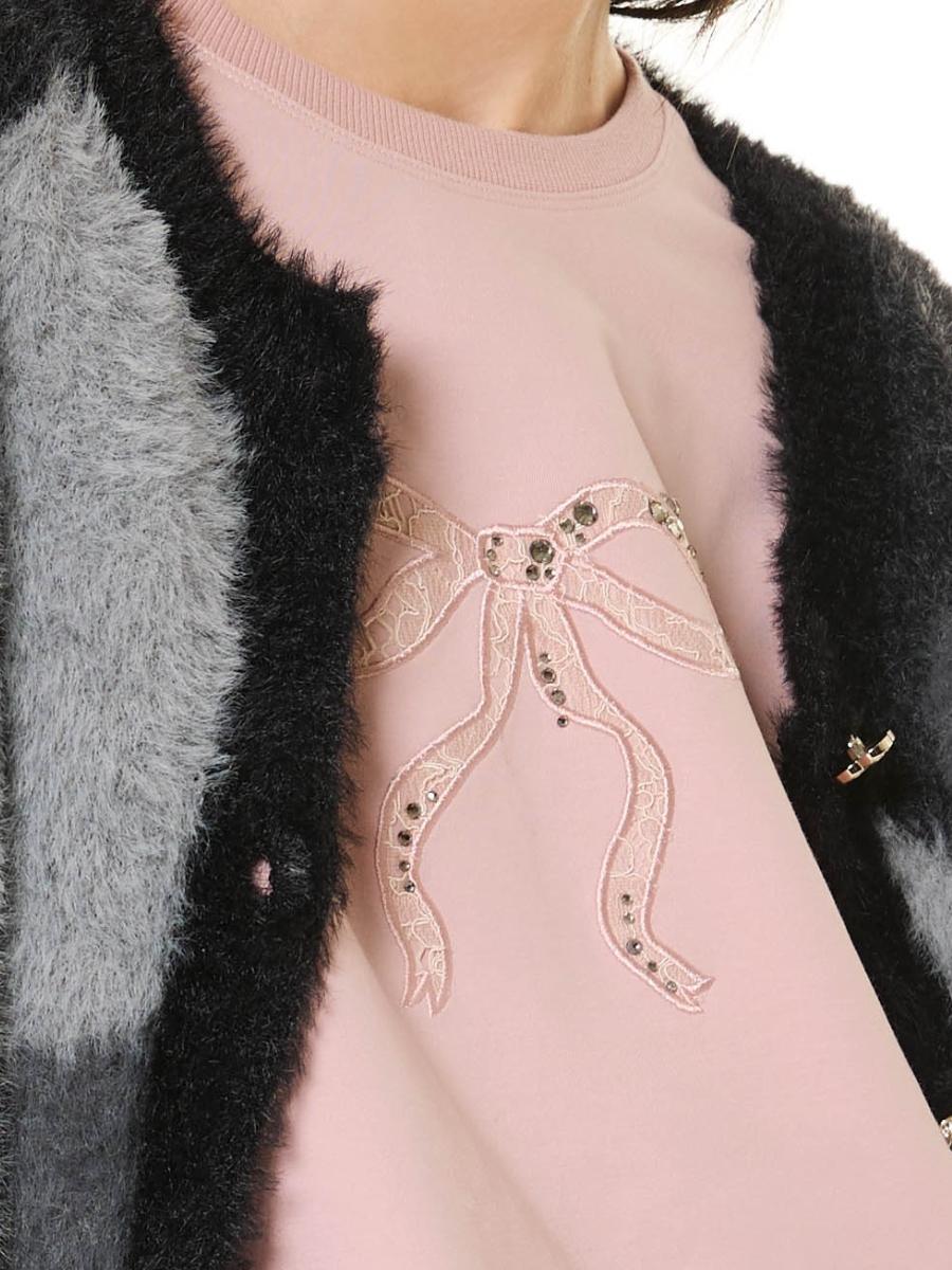 LH52-Felpa girocollo con pizzo e strass - immagine 2