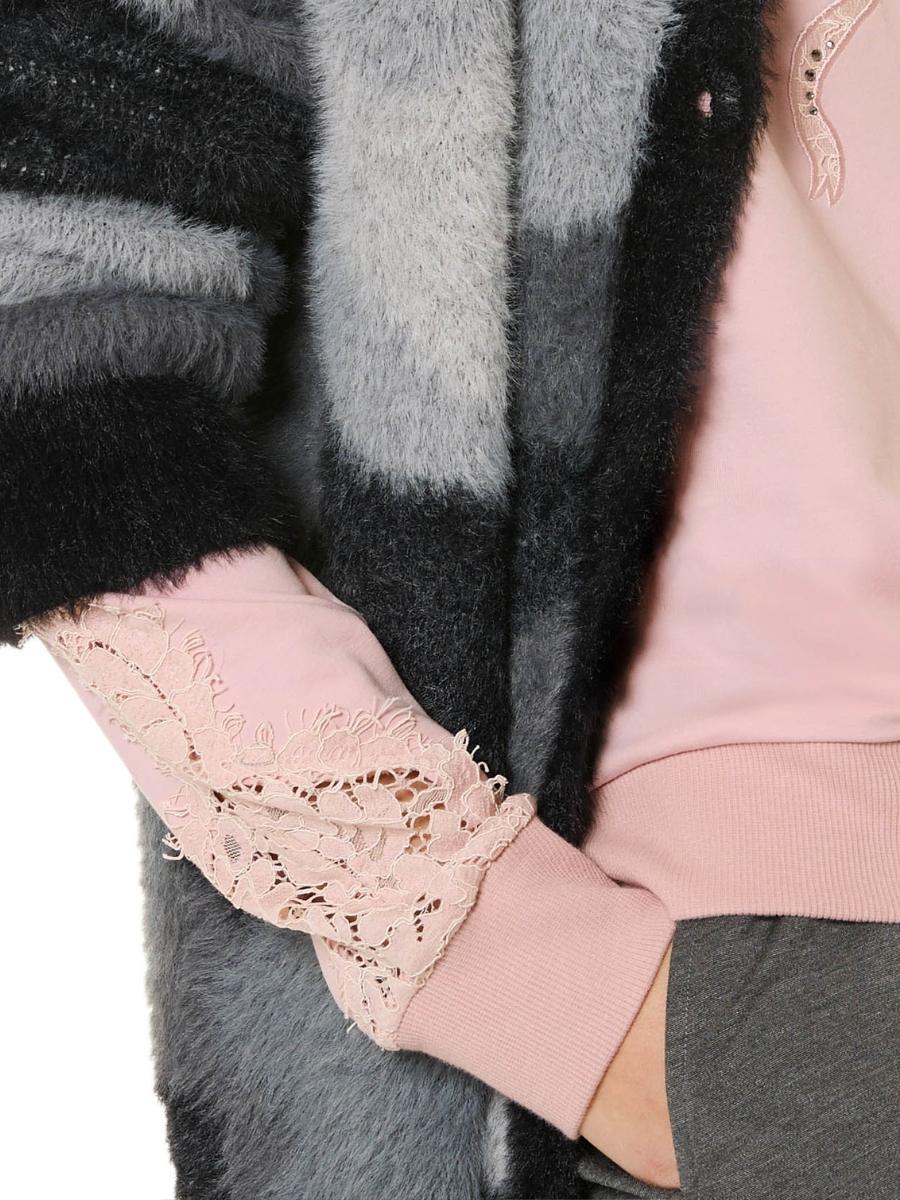 LH52-Felpa girocollo con pizzo e strass - immagine 3