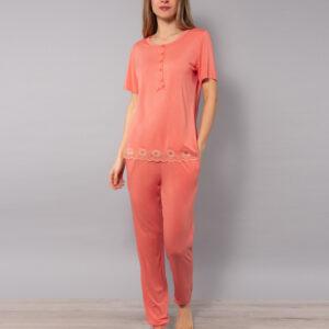 PR10-Pigiama serafino in viscosa e pizzo