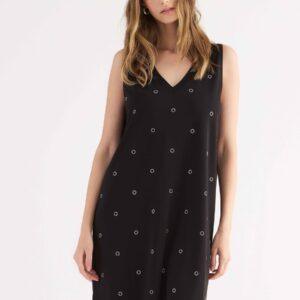 CL81-Abito corto in viscosa con strass