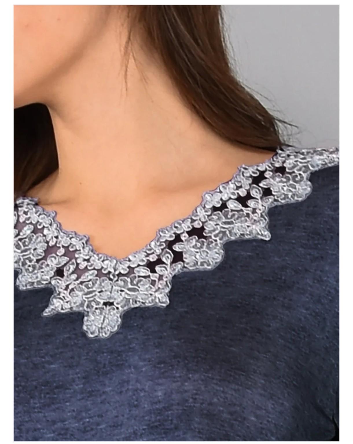 LE29-Camicia da notte lunga con scollo a V in viscosa Chevron - immagine 4